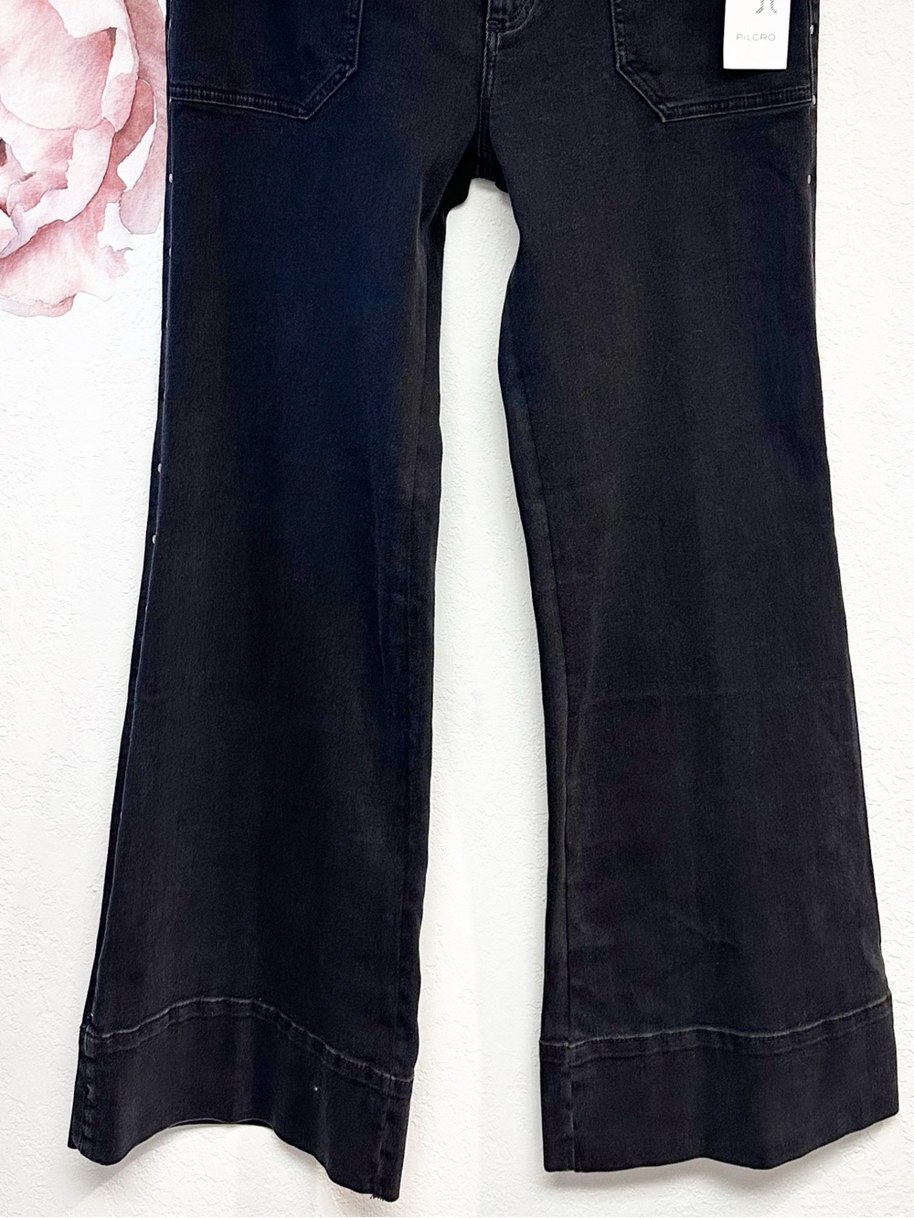 Pilcro Anthropologie The Rylan Black Studded Relax Hi Rise Flare Jeans NWT 32T - Picture 12 of 15